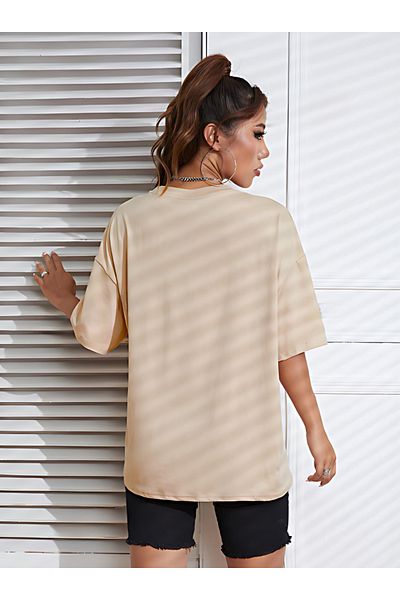 BEETON Μπεζ μπλουζάκι Oversize - Moon Sun Printed, Crew Neck