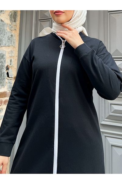 HİJABAYA Two Thread Combed Cotton Suit with Piping Collar and Zipper