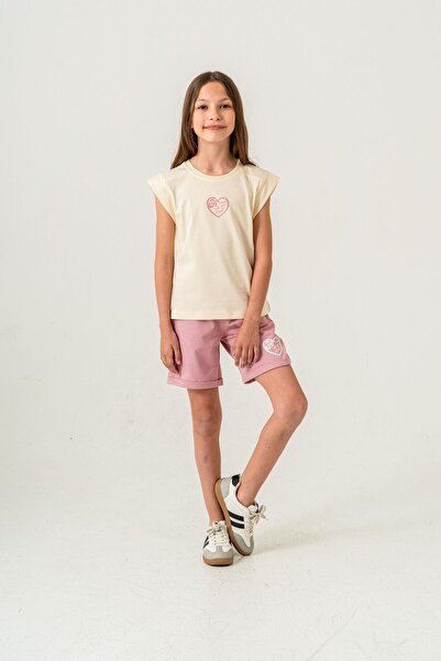 Mışıl Kids Dance With Your Heart Printed Κοριτσίστικο Σορτς - Σετ T-Shirt