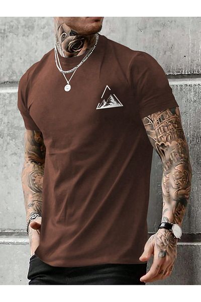 BEETON T-Shirt Triangle Mountain - Μπλουζάκι με κοντό μανίκι με λαιμόκοψη σε καφέ στάμπα