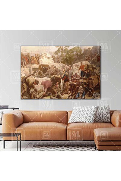 SML TABLO Kurtuluş Savaşı Kağnı Arabası Yaralı Askerler Top Tüfek Yatay Kanva...