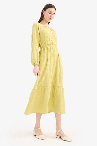 DeFacto Relax Fit Crew Neck Muslin Μακρυμάνικο Maxi Hijab Φόρεμα D0570ax25sm