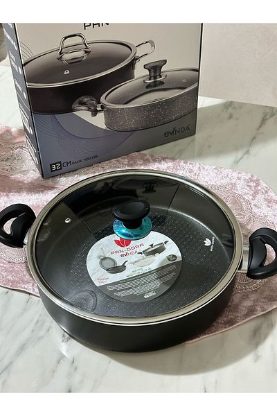 EVİNDA Evinda Pan-Dora 32 cm Granite Flat Pot