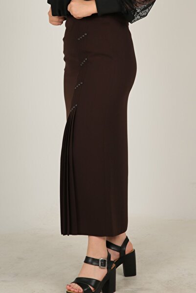 Butik Δερμάτινη λεπτομερής φόδρα με πλισέ ύφασμα Πουροτσάρι Mother's Skirt