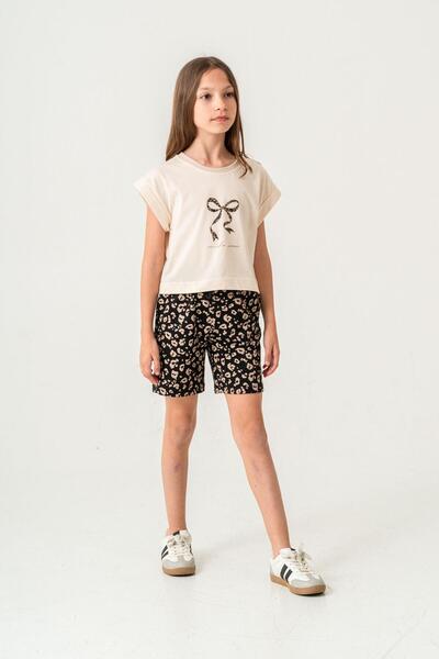 Mışıl Kids Mucho Amor Printed Girl's Shorts - T-Shirt Set