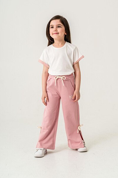 Mışıl Kids Pantaloni de trening pentru fete cu fundă cu fante și imprimați Li...