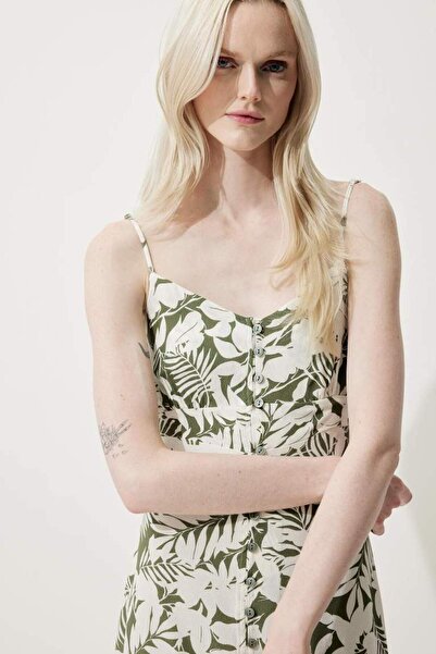 DeFacto V Yaka Çiçek Desenli Maroken Askılı Midi Yazlık Elbise F3206ax25sm