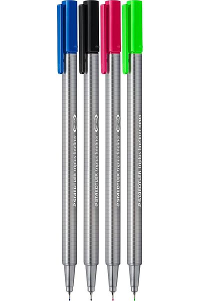 Mu Art Ahşap Mrt Triplus 0.3 mm Fineliner Set of 4 Blister (334-3 Blue, 334-2 Red, 334-9 Black, 334-501 N