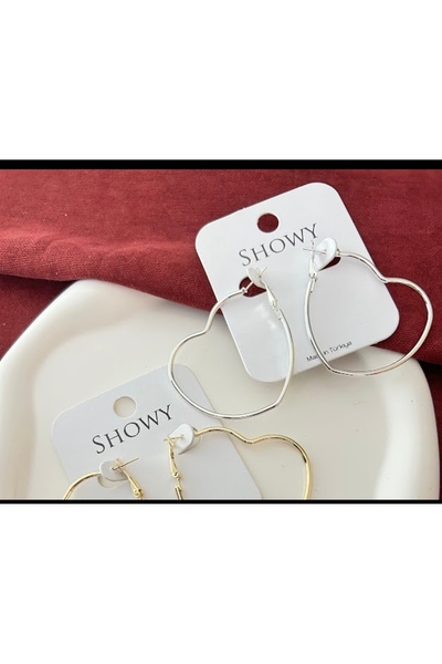 ÇELİKSİLVERTAKI Taşsız Kalp Halka Küpe Klipsli