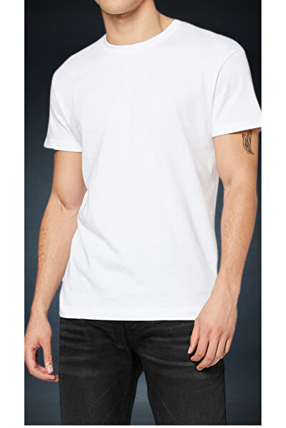 BEETON تي شيرت جيرسي سادة للجنسين - تي شيرت أبيض بأكمام قصيرة ورقبة دائرية أس...