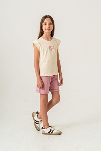 Mışıl Kids Dance With Your Heart Printed Κοριτσίστικο Σορτς - Σετ T-Shirt