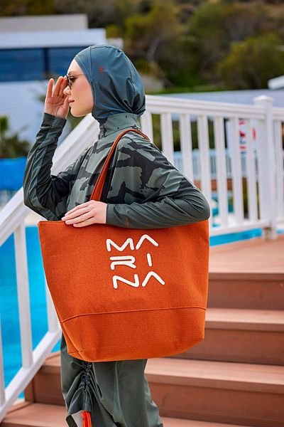 Marina Orange Beach Bag with Lining and Zipper Ca2501-5