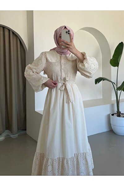 HİJABAYA Bebe Yaka Yarım Düğmeli Fistolu Elbise