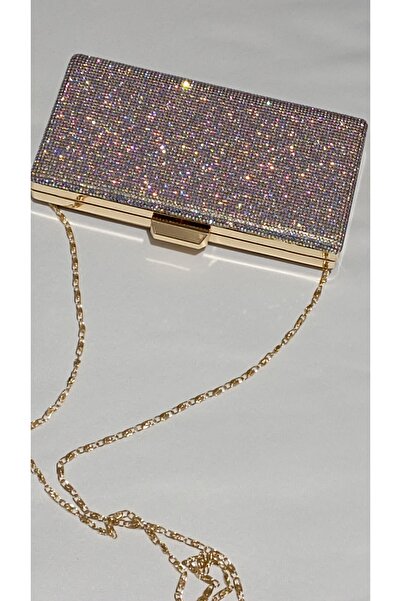 Şarra Gossi Geantă pentru rochie de seară cu pietre aurii Geantă de seară aurie