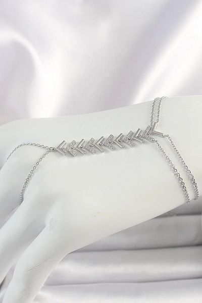 STOREMAX Brass Silver Color Zircon Stone V Model Women's Şahmeran