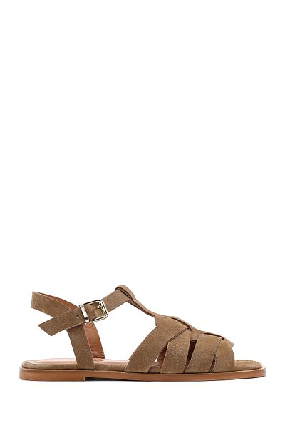 Derimod Women's Mink Ankle Strap Suede Leather Sandals 25Sfd 160810