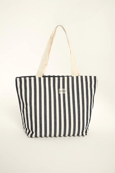 Marina Navy Blue Striped Beach Bag Cotton Fabric Ca2503-2