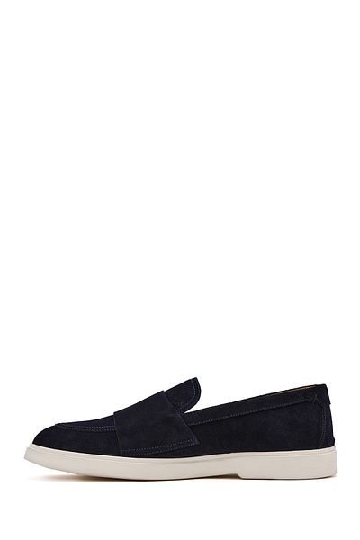 Derimod Men's Navy Blue Double Buckle Suede Leather Casual Loafer 25Sfd 750410