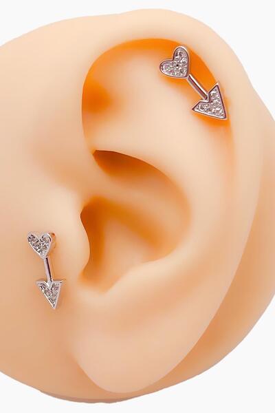 Trinos Cerrrahi Çelik Zirkon Taşlı ''Eros'un Oku'' Tragus Helix Piercing (1adet)