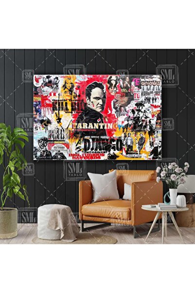 SML TABLO Pictură pătrată pe pânză cu graffiti, colaj Tarantino Django