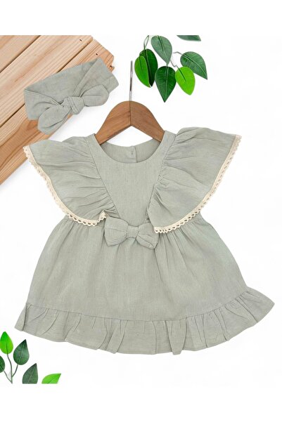Egelite KIZ BEBEK YUMUŞAK İNCE KETEN YAZLIK 3-6-9-12-18 AY MELEK ELBİSE VE SA...