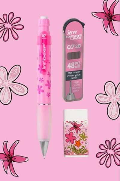 STOREMAX Deep Pencil with Nature Pattern, Deep Eraser and Deep Min, 0.7 Mm, Candy Pink Trendbazaar 1057563