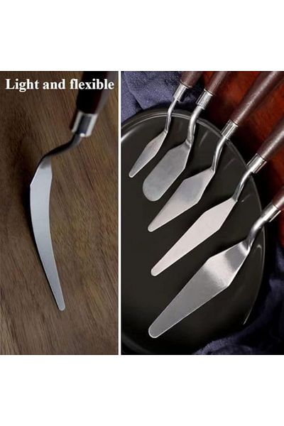 STOREMAX Rom 5 Piece Stainless Steel Spatula Set Ceramic Clay Plasticine Pastry Cream Dough Knife Wooden