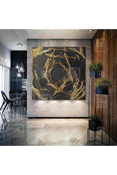 SML TABLO Abstract Art Gold Gold Διακοσμητικό Αφηρημένο Μοντέρνο Τετράγωνο Πίνακας σε καμβά