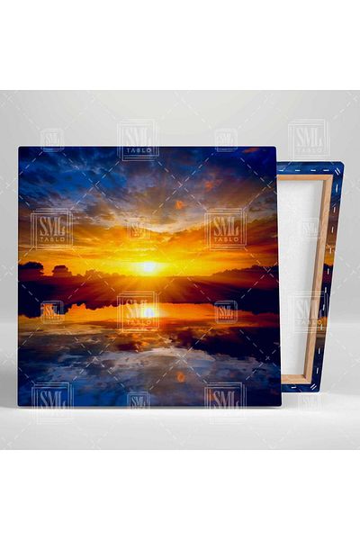 SML TABLO Sunset Seaside Sun Reflection Clouds Τοπίο Τετράγωνο Πίνακας Καμβά