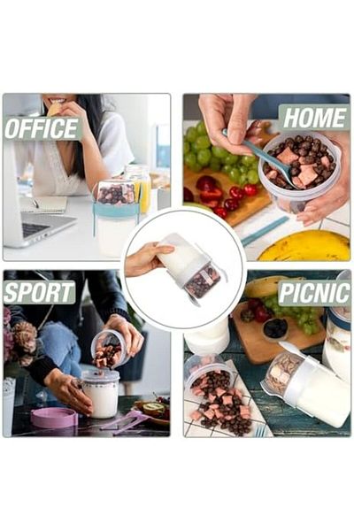 LUXE Ml Take-Go Fruit Muesli Container with Spoon and Chamber Picnic Business Yogurt Milk Cup with Lid and Ka
