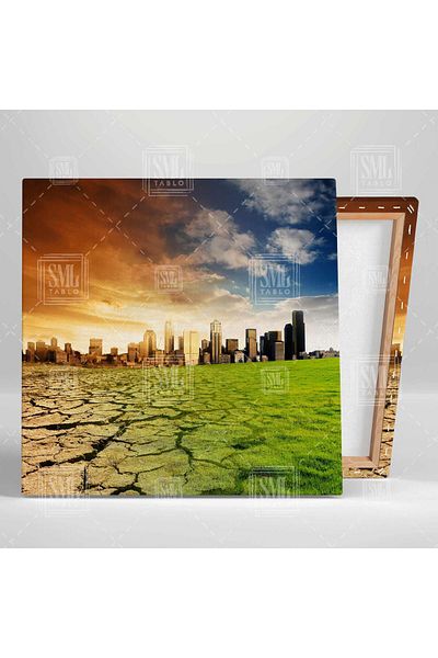 SML TABLO Air Pollution City Factory Nature Landscape Τετράγωνος πίνακας σε καμβά