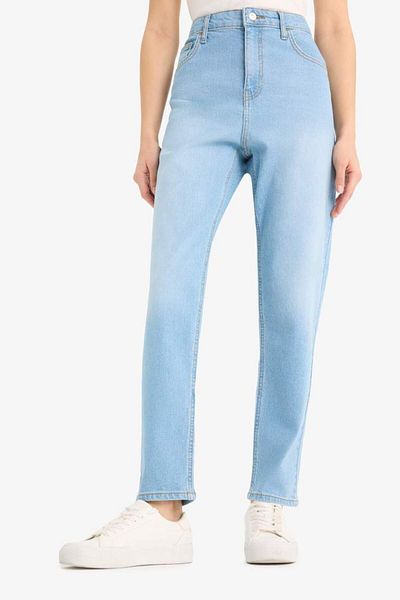DeFacto Noul sezon Lina Comfort Mom Pantaloni cu talie normală cu picior plat, spălați cu zăpadă