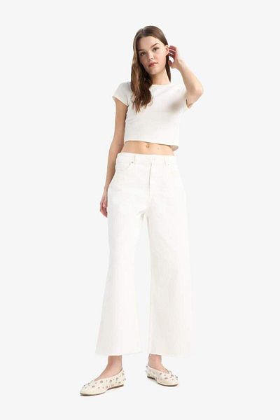 DeFacto Culotte Gabardine υφασμάτινο παντελόνι ψηλόμεσο Basic ίσιο με τσέπη Φαρδύ φαρδύ πόδι C7535ax25sp
