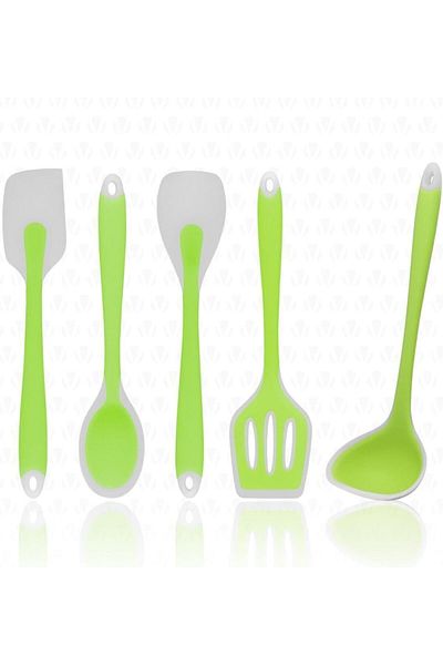 STOREMAX Aloha Heat Resistant Fireproof Non-Stick 5 Piece Silicone Cooking Serving Set Green Trendbazaar