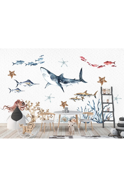 KT Decor Underwater World Shark's Diary Wall Sticker Set