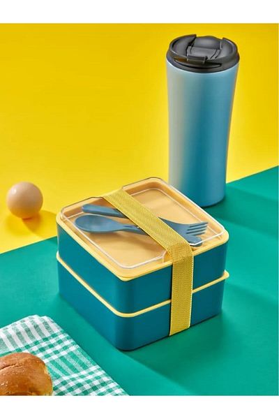 LUXE Prime Practical and Stylish Lunch Box 2 Tiers Compartments, Spoon and Fork Set, Portable