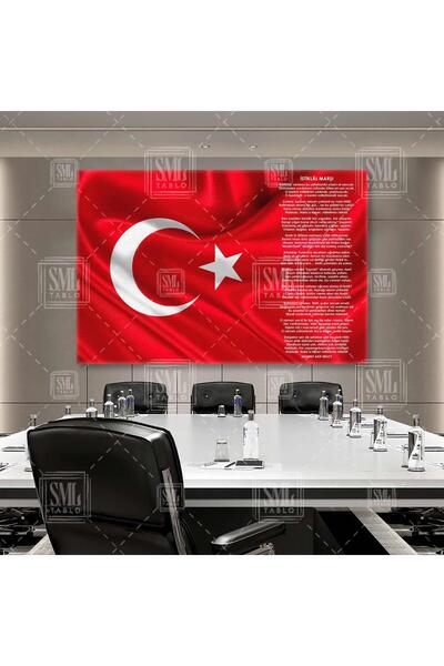 SML TABLO Türk Bayrağı Istiklal Marşı Makam Arkası Yatay Kanvas Tablo