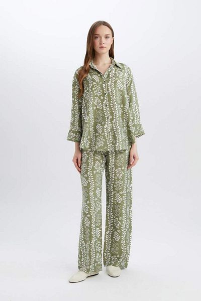 DeFacto New Season Comfortable Palazzo Pants Wide Leg Wide Loose Leg Patterned High Waist