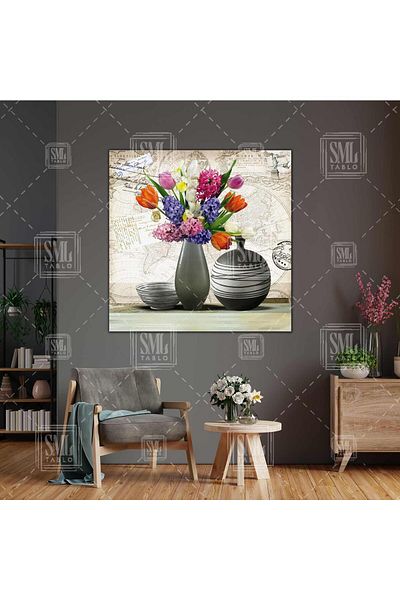 SML TABLO Vază Decorativă Floare Roz Modernă Carte Poștală Pătrată Pictură Pe Pânză