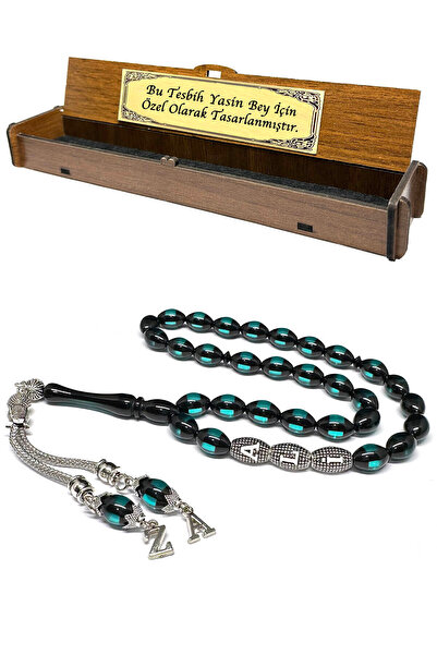 Fabula Silver Kişiye Özel İsimli Zümrüt Yeşili Erkek Hediye Tesbih
