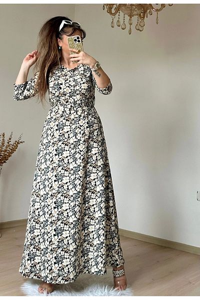 azra moda Brown Crispy Flower Wrapped Dress