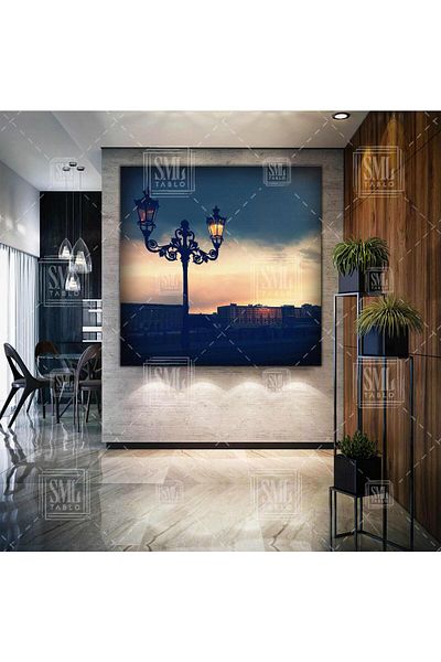 SML TABLO Επιτραπέζιος πίνακας σε καμβά Sunset Street Lamp City City Square