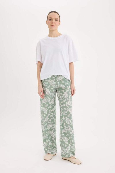 DeFacto New Season Comfortable Pants Wide Leg Wide Loose Leg Patterned High Waist