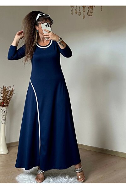 azra moda Λευκό ριγέ φόρεμα σε μπλε ναυτικό