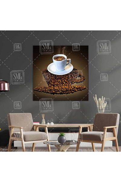 SML TABLO Coffee Cup Smoke Cafe Διακόσμηση Τετράγωνος Πίνακας Καμβά