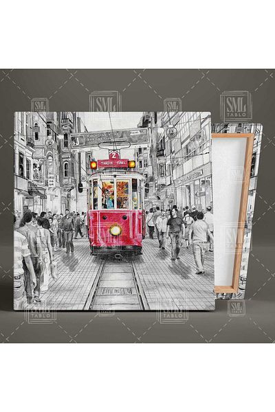 SML TABLO Taksim Red Tram Nostalgia Istanbul Τετράγωνος πίνακας σε καμβά