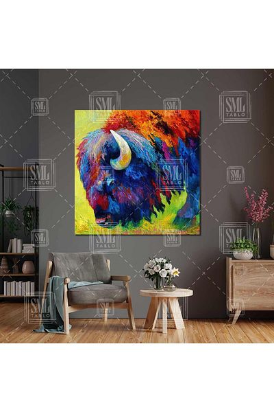 SML TABLO Επιτραπέζιο τέχνης τέχνης Buffalo Color Art Decor με εφέ ελαιογραφίας