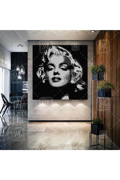 SML TABLO Marilyn Monroe Smile Ασπρόμαυρη Γυναικεία Τέχνη Εικονογράφηση Τετράγωνος Πίνακας σε καμβά