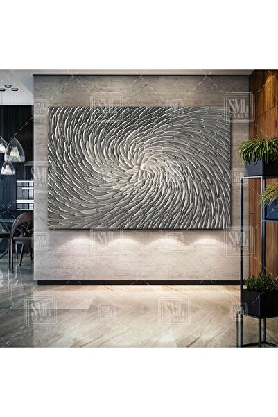 SML TABLO Girdap Mermer Taş Görünümlü Çiçek Yatay Kanvas Tablo