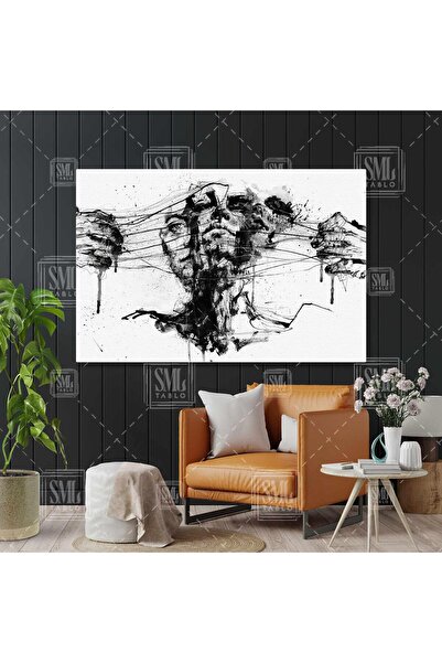 SML TABLO Soyut Psikolojik Çizim Siyah Beyaz Sanatsal Yatay Kanvas Tablo